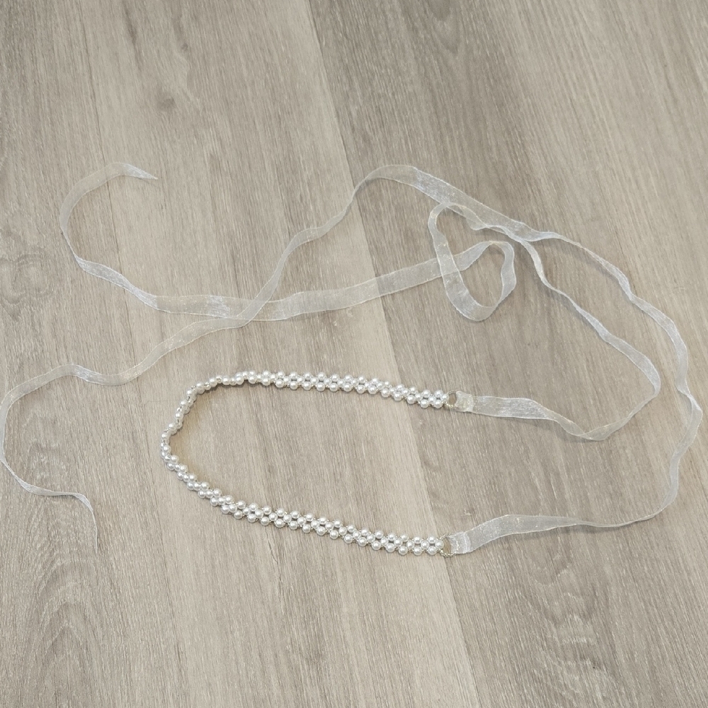 Elegant Pearl and Ribbon Belt or Hair Accessory Headband